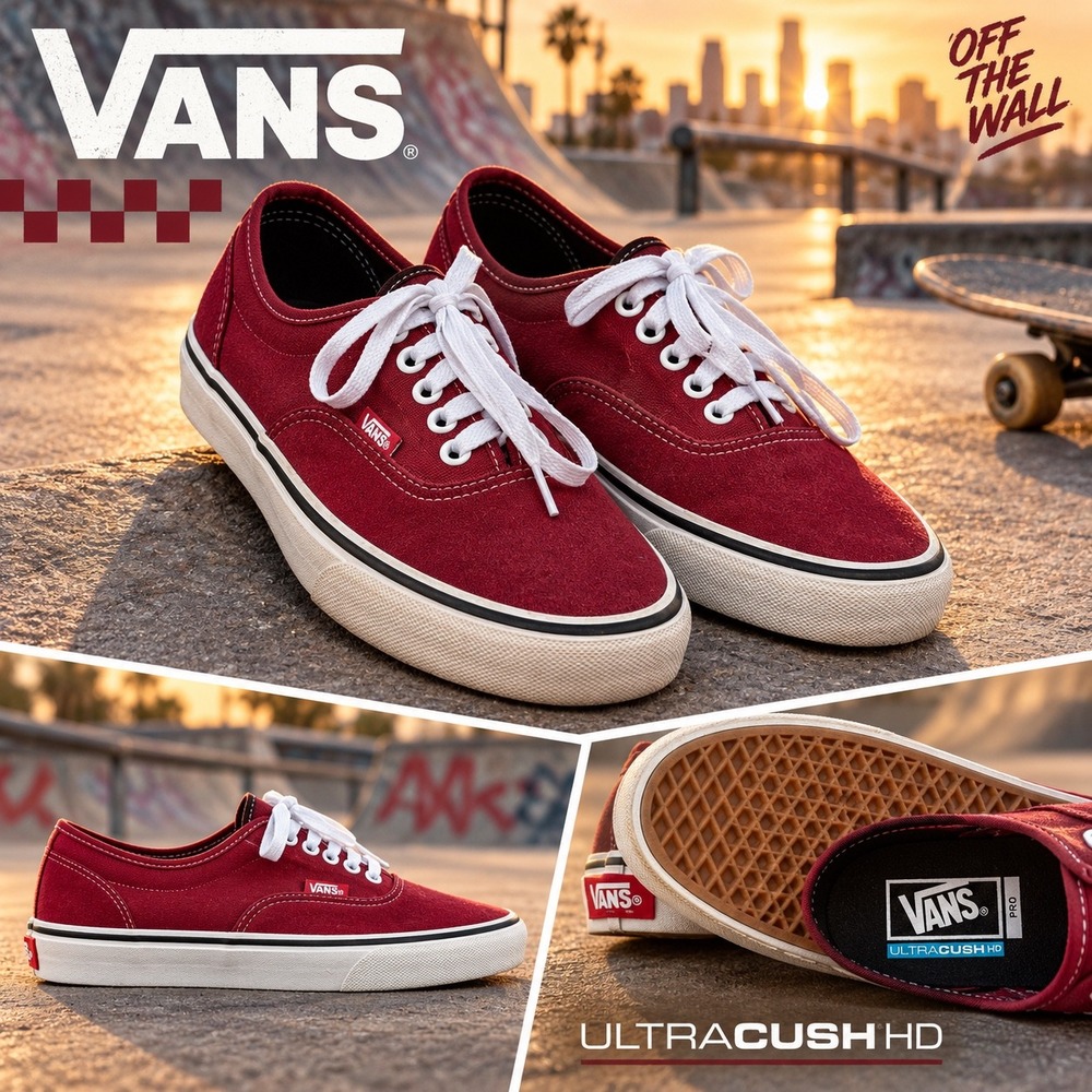 Vans Authentic Pro Burgundy Red Suede Skate Shoes UltraCush HD Mens 8 721454